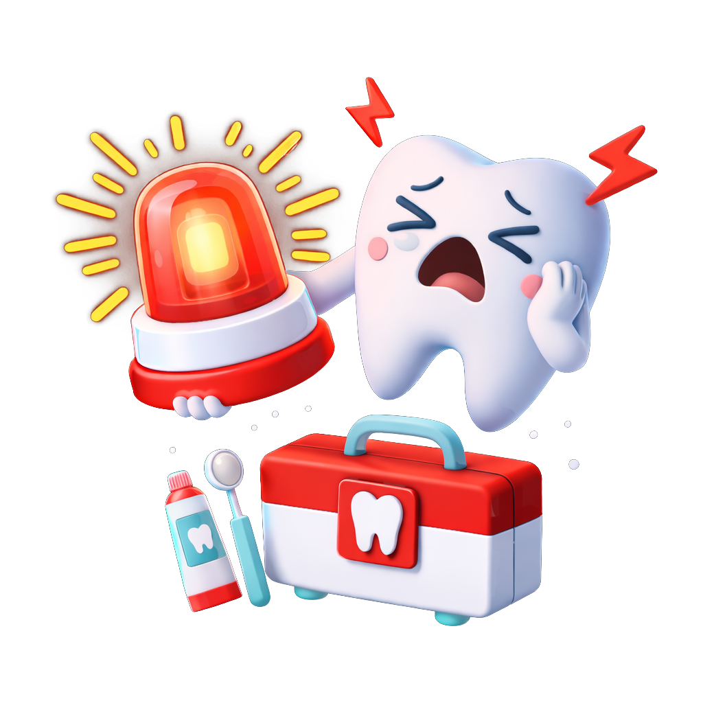 Illustration ludique représentant une urgence dentaire